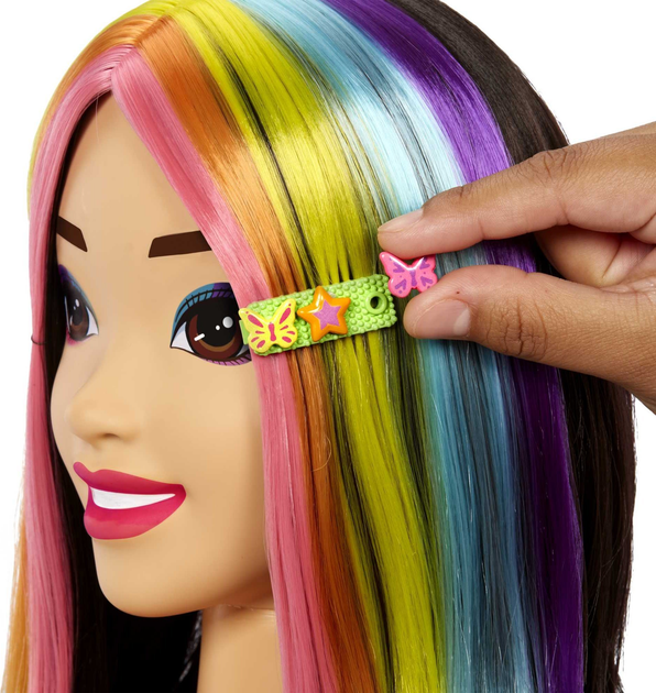 Głowa do stylizacji Barbie Neonowa tęcza Czarne włosy HMD81 (0194735125197) - obraz 4