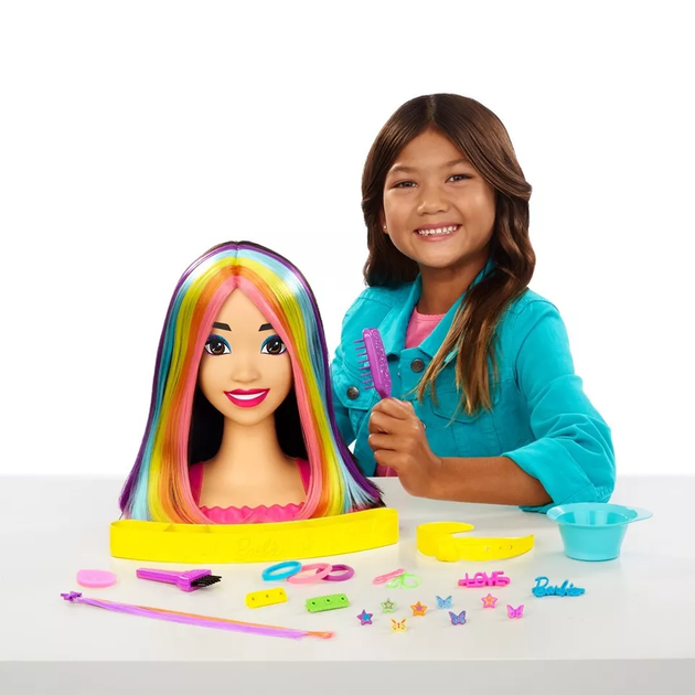 Głowa do stylizacji Barbie Neonowa tęcza Czarne włosy HMD81 (0194735125197) - obraz 8