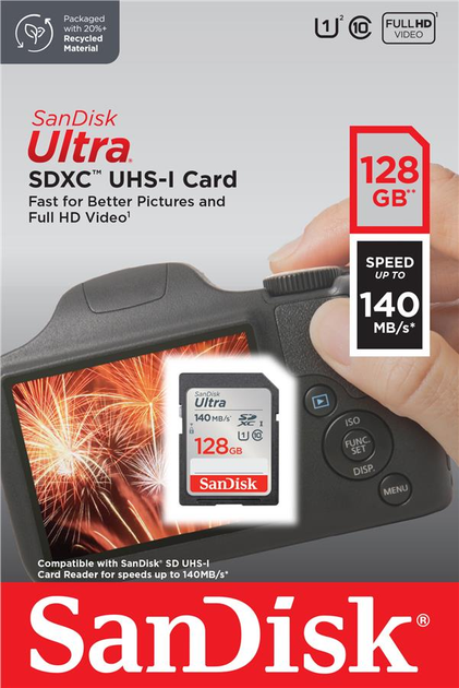 SanDisk Карта пам'яті SD 128GB C10 UHS-I R140MB/s Ultra - изображение 2