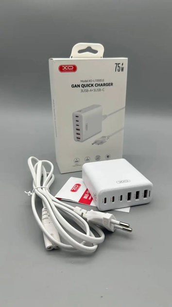 Зарядний пристрій XO 75 W Gan 3 USB+3 TYPE-З Desktop Fast Charger 1.5 м L. 0013388 - зображення 3
