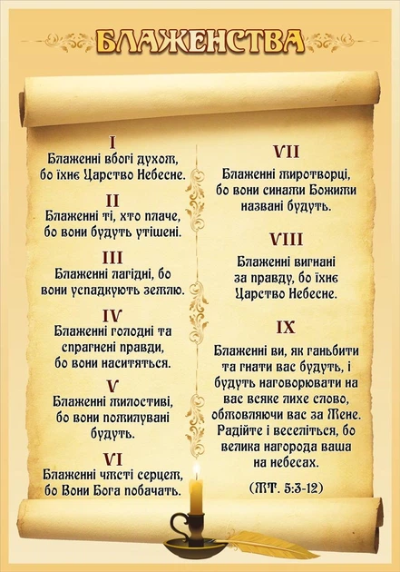 Стенд «Блаженства» для кабінету з християнської етики (Арт2193) - Фото 1 Стенд «Блаженства» для кабінету з християнської етики (Арт2193) - изображение 1