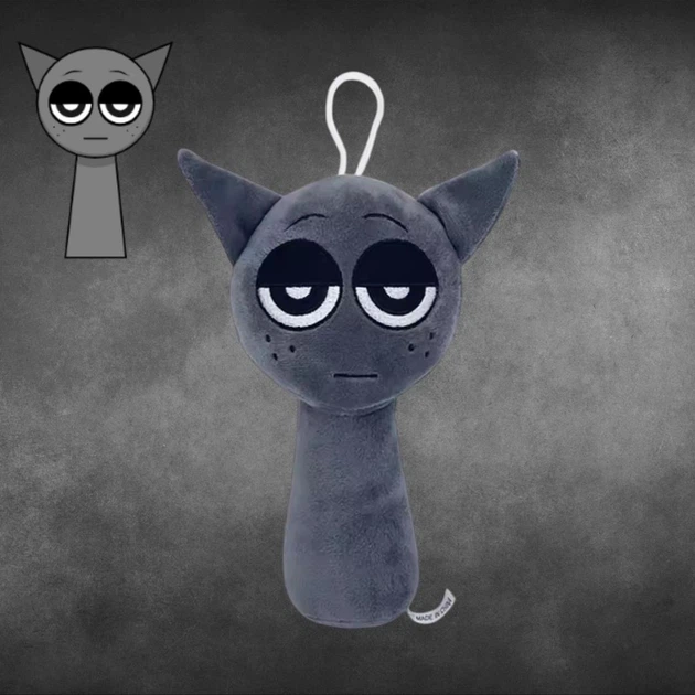 Детская мягкая игрушка котик Грей с петелькой Gray Incredibox Sprunki персонаж из игры Спрунки для детей, 20х10 см, серый (99320896) - изображение 3