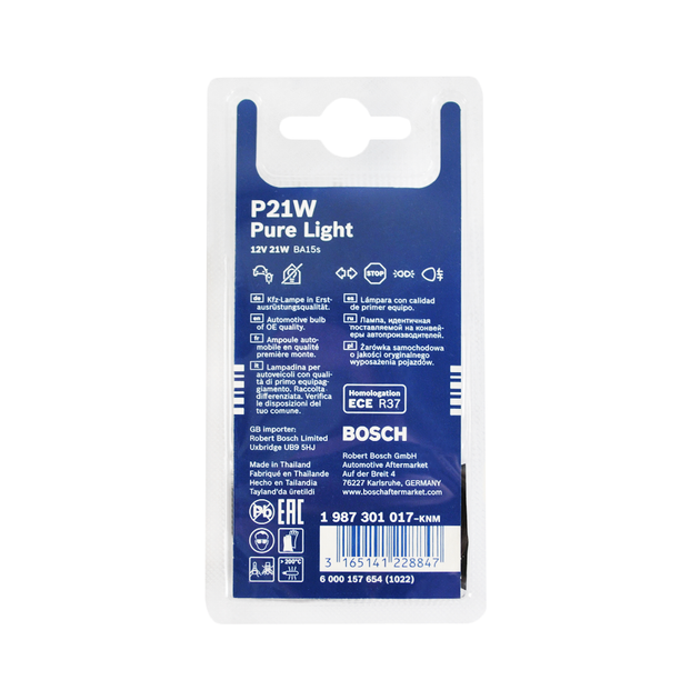 Лампа розжарювання Bosch Pure Light P21W 12V 21W BA15s (блістер 2 шт.) 1987301017 - изображение 3