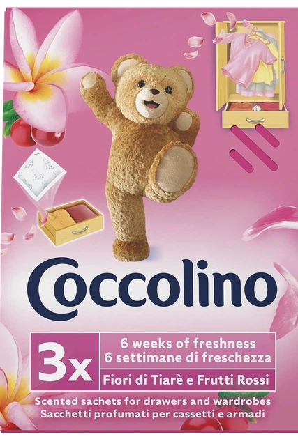 Ароматизатор для гардеробу в саше Coccolino Fiori di tiare e Frutti Rossi, 3 шт - Фото 2 Ароматизатор для гардеробу в саше Coccolino Fiori di tiare e Frutti Rossi, 3 шт - зображення 2