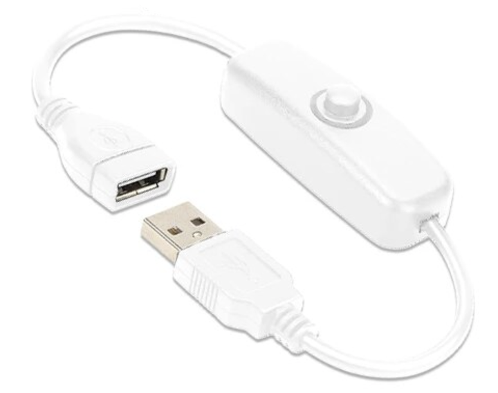 Кабель USB тато-мама з вимикачем для світлодіодних стрічок та іншого, 20см, кругла кнопка, білий - Фото 1 Кабель USB тато-мама з вимикачем для світлодіодних стрічок та іншого, 20см, кругла кнопка, білий - зображення 1