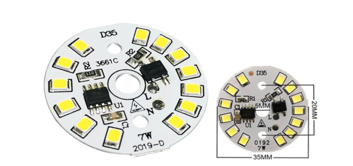 Светодиодный LED-модуль 7Вт, 35мм AC220В плата для ремонта ламп 7Вт, теплый белый - изображение 3