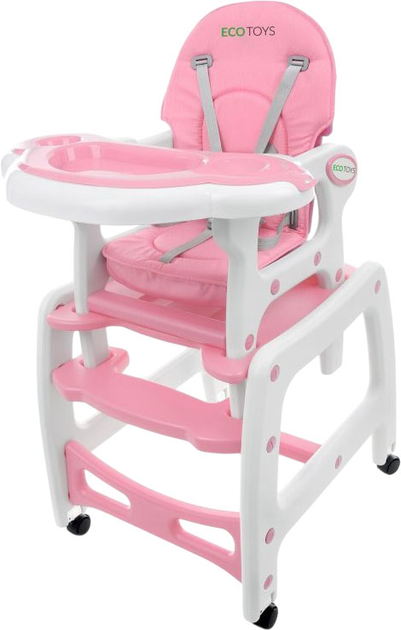 Krzesełko do karmienia EcoToys 3w1 biało-różowy (5903089067597) - obraz 3