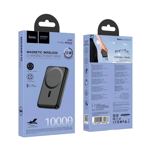 Повербанк HOCO J141 Grace magnetic 10000mAh, 1Type-C, 20W, PD, QC, black - изображение 4