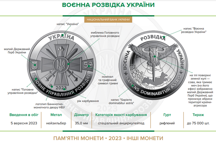 Монета НБУ "Воєнна розвідка України" в сувенірній упаковці приватного випуску - Фото 5 Монета НБУ "Воєнна розвідка України" в сувенірній упаковці приватного випуску - изображение 5