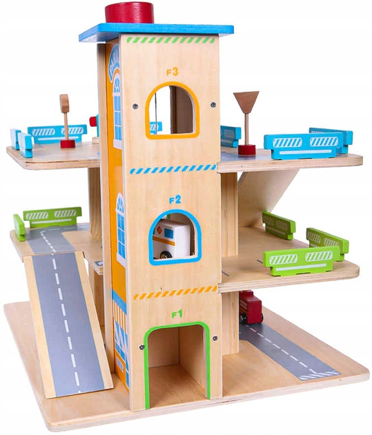 Дерев'яний ігровий набір EcoToys Гараж з ліфтом + машинки (5905817004249) - зображення 5