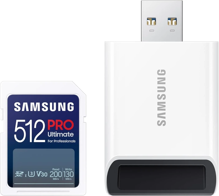 Карта памяти Samsung Pro Ultimate SDXC 512GB UHS-I U3 V30 + считыватель (MB-SY512SB/WW) - изображение 1