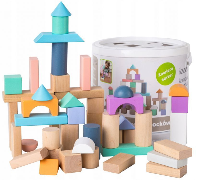 Дерев'яний конструктор EcoToys відерко + сортер 100 елементів (6942397325059) - зображення 3