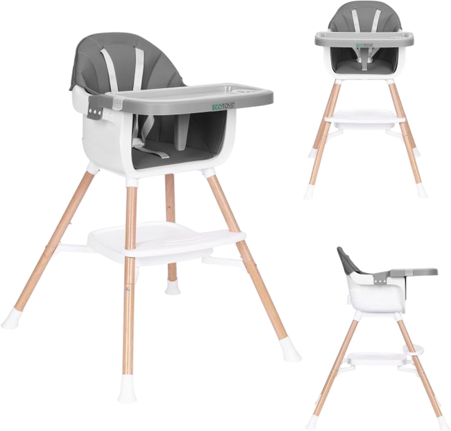 Krzesełko do karmienia EcoToys 2w1 Szary (5905817004584) - obraz 4