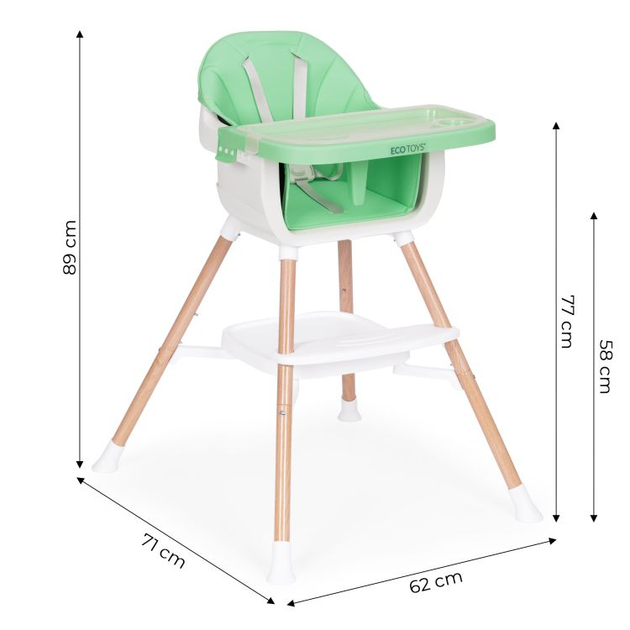 Krzesełko do karmienia EcoToys 2w1 Zielony (5905817004577) - obraz 7