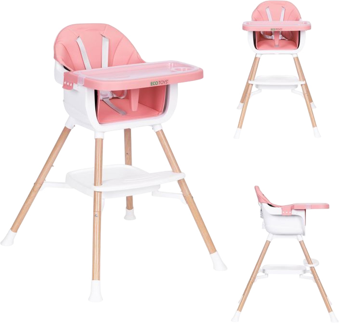 Krzesełko do karmienia EcoToys 2w1 Różowy (5905817004591) - obraz 3