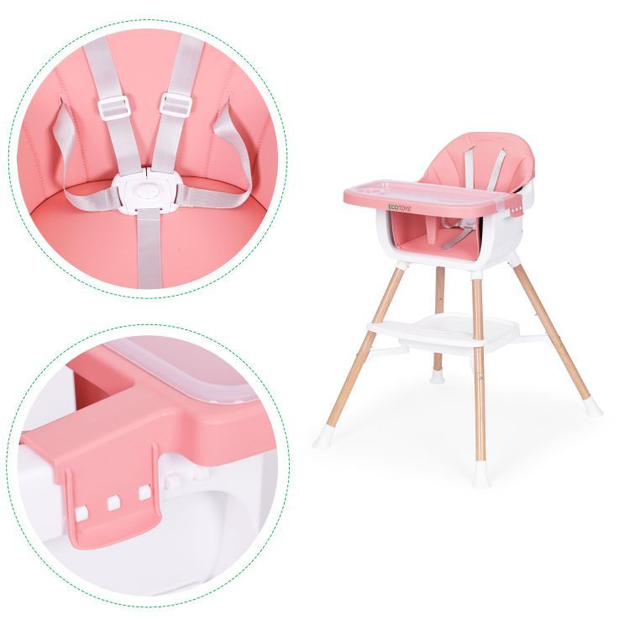 Krzesełko do karmienia EcoToys 2w1 Różowy (5905817004591) - obraz 9