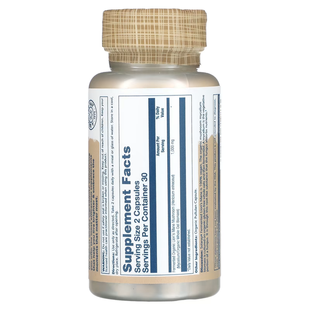 Ферментированный Ежовник Гребенчатый Organic Lion's Mane 1000мг - 60 капсул 076280719833 - изображение 2