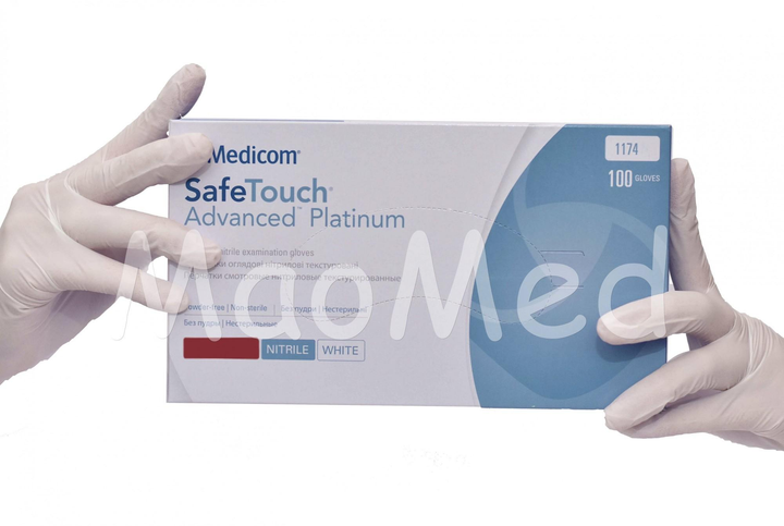 Рукавички Medicom SafeTouch® Platinum нітрилові без пудри текстуровані розмір M 1000 шт. Білі 3,6 г (1174) - зображення 1