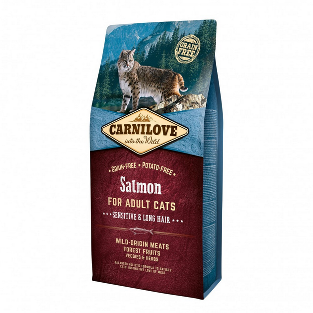 Сухий корм Carnilove Cat Sensitive & Long Hair для котів з чутливим травленням, лосось, 6 кг - Фото 1 Сухий корм Carnilove Cat Sensitive & Long Hair для котів з чутливим травленням, лосось, 6 кг - зображення 1