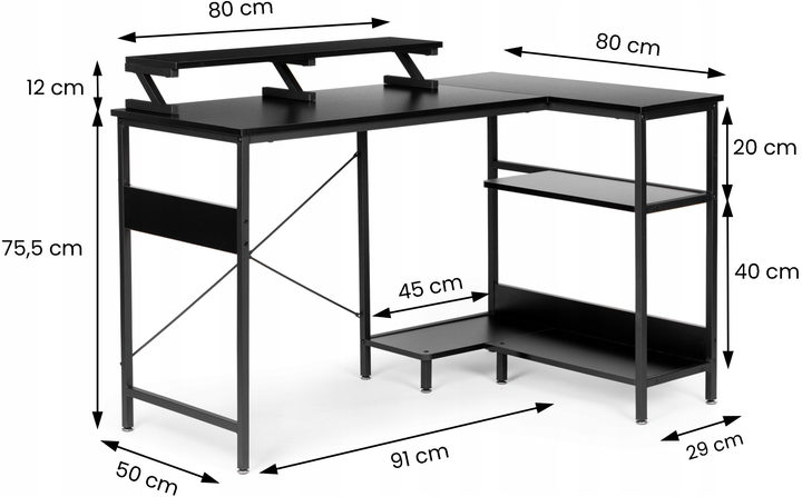 Biurko komputerowe ModernHome by Multistore 3 półki czarne (PJJCT0140) - obraz 5