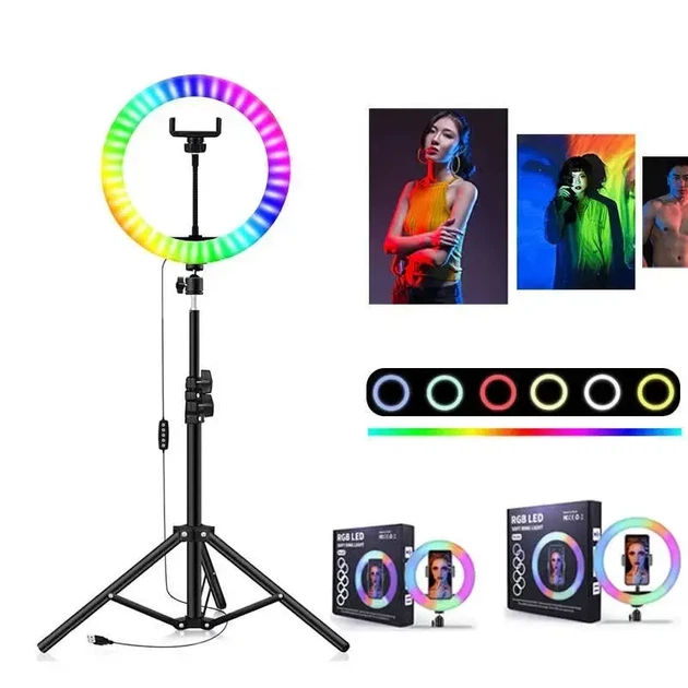 Кольцевая лампа со Штативом RGB 36 см,Светодиодная LED лампа,Кольцевой свет,Разноцветная лампа блогера - Фото 5 Кольцевая лампа со Штативом RGB 36 см,Светодиодная LED лампа,Кольцевой свет,Разноцветная лампа блогера - изображение 5