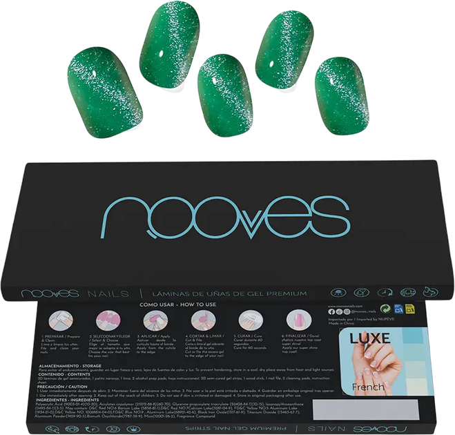 Штучні нігті Nooves Jade Glass Premium Glam Cat Eye Green 20 шт (8436613950500) - зображення 1