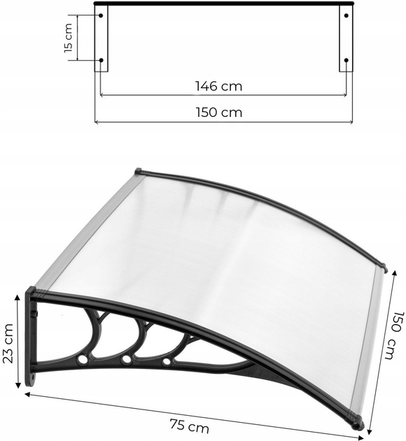 Навіс над дверима ModernHome від Multistore 150 x 80 см (AW-017A 150X80) - зображення 3