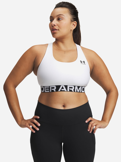 Спортивний топ для фітнесу жіночий Under Armour UA HG Mid Branded 1383544-100 XS Білий (196886942005) - зображення 4
