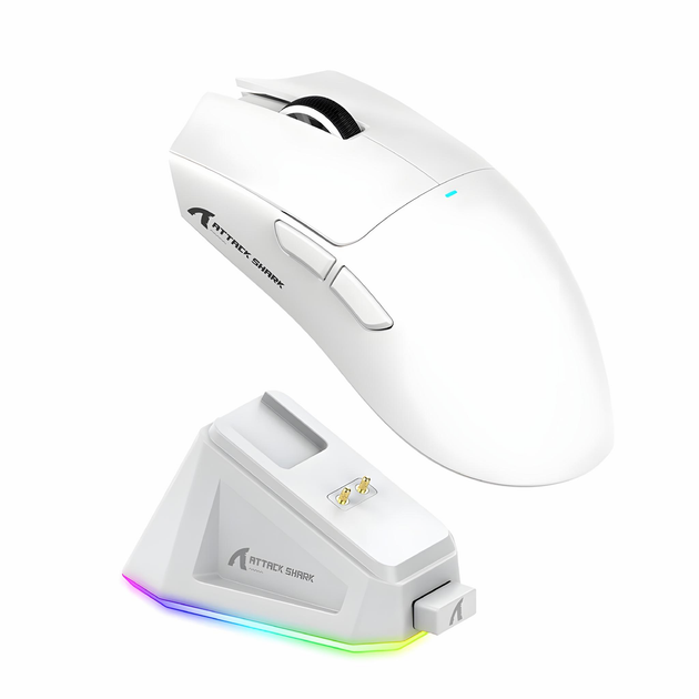 Беспроводная Игровая (2.4G, Bluetooth) ATTACK SHARK X11 Белая Мышь, PAW3311, 22000 DPI - изображение 1