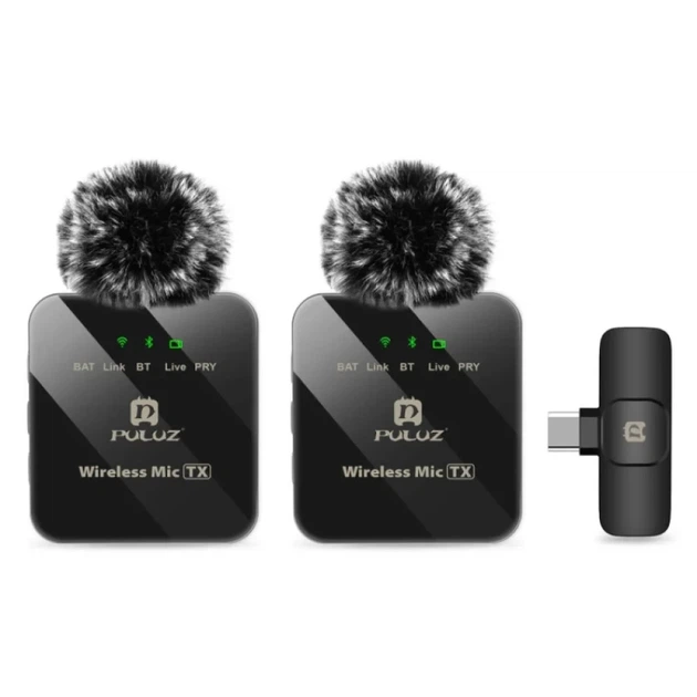 Бездротові петличні мікрофони для смартфона Puluz - 2шт, Type-C Phone, Type-C Receiver PULUZ PU646B шумозаглушення - Фото 2 Бездротові петличні мікрофони для смартфона Puluz - 2шт, Type-C Phone, Type-C Receiver PULUZ PU646B шумозаглушення - зображення 2