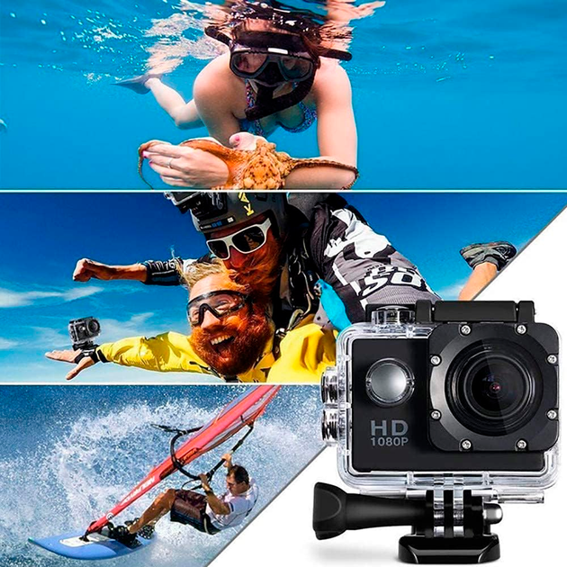 Экшн камера HD 1080P, A7, водонепроницаемая / Спортивная экшнкамера с набором креплений и боксом - Фото 2 Экшн камера HD 1080P, A7, водонепроницаемая / Спортивная экшнкамера с набором креплений и боксом - изображение 2