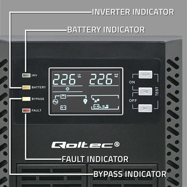 ДБЖ Qoltec Pure Sine Wave 2000VA 2000W LCD USB (5901878522814) - зображення 4