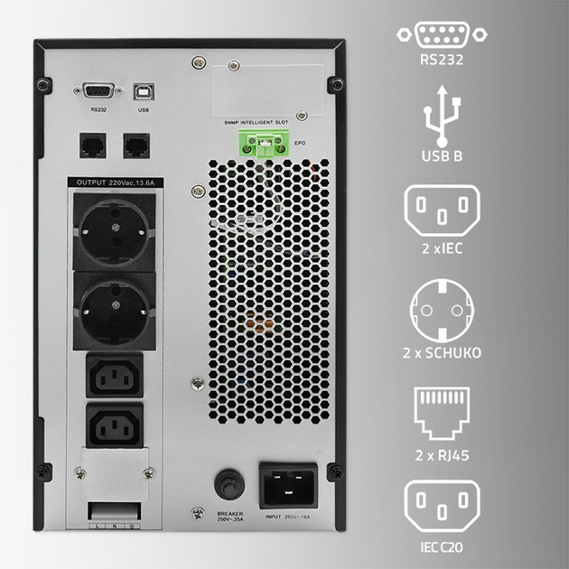 ДБЖ Qoltec Pure Sine Wave 3000VA 3000W LCD USB (5901878522821) - зображення 6