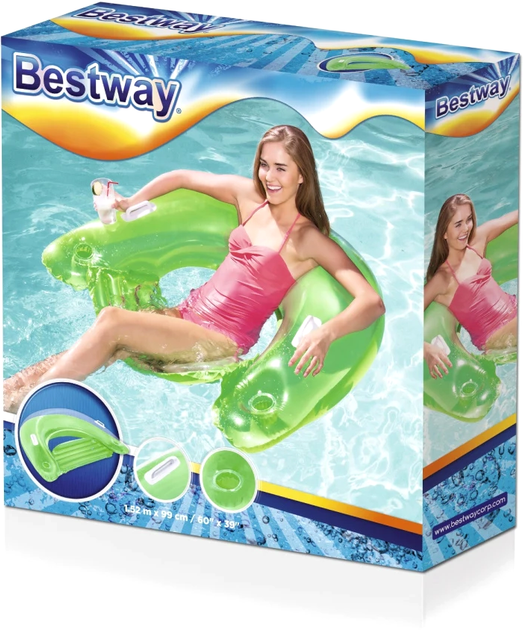 Siedzisko dmuchane Bestway Lazy Lounge do pływania z oparciem + 2 uchwyty 152 x 99 cm Zielony (5903864952476) - obraz 5