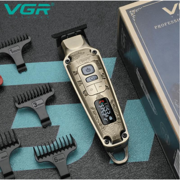 Беспроводная машинка для стрижки VGR V-901 Бронза с LED-дисплеем (4 насадки) (52775) - изображение 4
