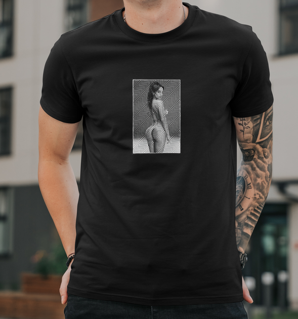 Мужская футболка B&C Collection с принтом Девушка Иллюзия ART L Черный - Фото 1 Мужская футболка B&C Collection с принтом Девушка Иллюзия ART L Черный - изображение 1