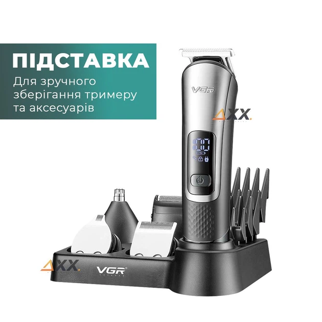 Аккумуляторный триммер для стрижки волос и бороды с USB и LED-дисплеем VGR V-111Pro Черный + Масло для смазки лезвий - изображение 5