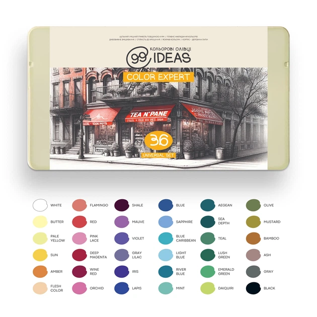Набір олівців кольорових 99IDEAS "Color Expert" 36 кольорів, Universal Set, металева коробка, 99CE-36UNI - Фото 3 Набір олівців кольорових 99IDEAS "Color Expert" 36 кольорів, Universal Set, металева коробка, 99CE-36UNI - изображение 3