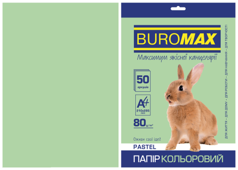 Папір кольоровий Buromax Pastel А4 80гр 50 аркушів Світло-зелений (BM.2721250-15) - Фото 1 Папір кольоровий Buromax Pastel А4 80гр 50 аркушів Світло-зелений (BM.2721250-15) - зображення 1