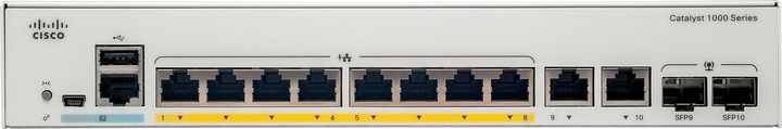 Switch Cisco Catalyst 1000 8x 10/100/1000 Ethernet PoE+ ports and 67W PoE budget, 2x 1G SFP and RJ-45 combo uplinks, with external PS (C1000-8P-E-2G-L) - obraz 1