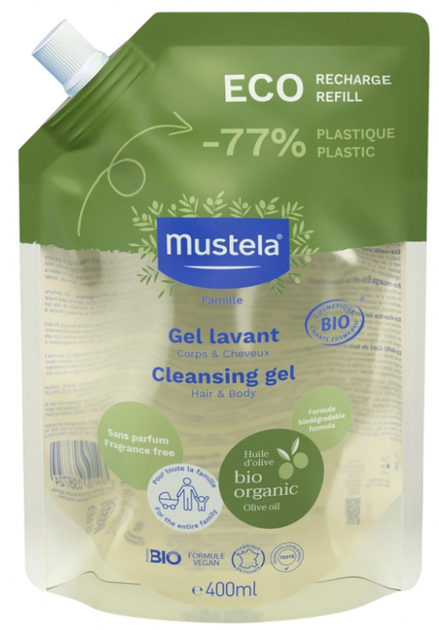 Гель для тіла та волосся Mustela Eco-Refill 400 мл (3504105038724) - зображення 1