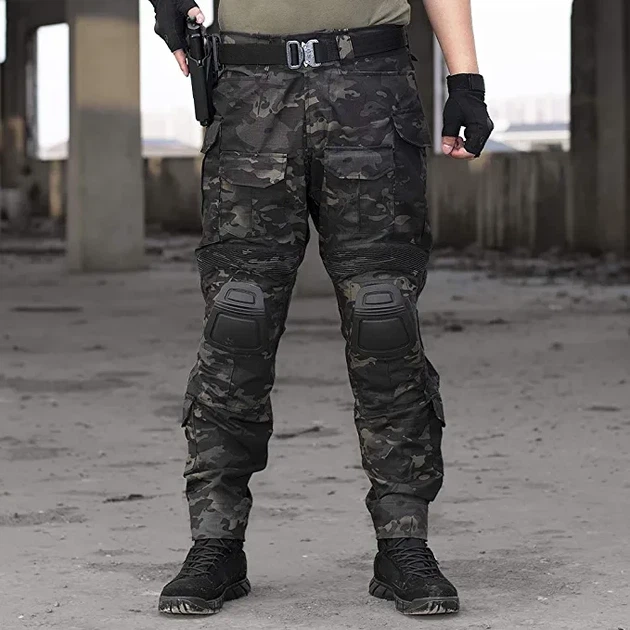 Чоловічі тактичні штани multicam з наколінниками G3 Combat IDOGEAR, штани камуфляж Rip Stop чорний мультикам, 6933451-S - зображення 7