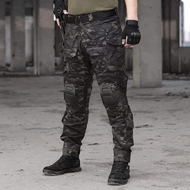 Чоловічі тактичні штани multicam з наколінниками G3 Combat IDOGEAR, штани камуфляж Rip Stop чорний мультикам, 6933451-S - зображення 9
