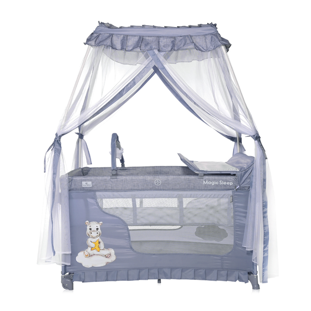 Детская кроватка-манеж с балдахином от рождения Magic Sleep Cool Grey Hippo Lorelli Серый - изображение 4