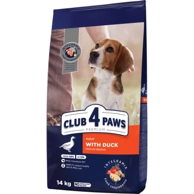Сухой корм для собак Club 4 Paws Премиум Для средних пород С уткой 14 кг (4820269143043) - Фото 1 Сухой корм для собак Club 4 Paws Премиум Для средних пород С уткой 14 кг (4820269143043) - изображение 1