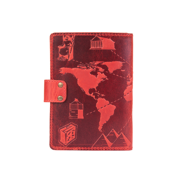 Шкіряний портмоне для паспорта / ID документів HiArt PB-02/1-S18-1440-T002 Shabby Red Berry "7 wonders of the world" - зображення 3