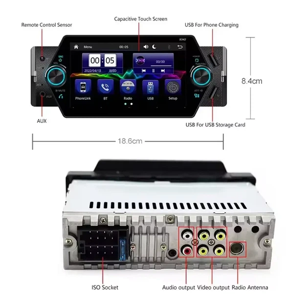 Автомагнитола 1Din PA 455U 2xUSB Bluetooth AUX с HD дисплеем 5 дюймов - изображение 5