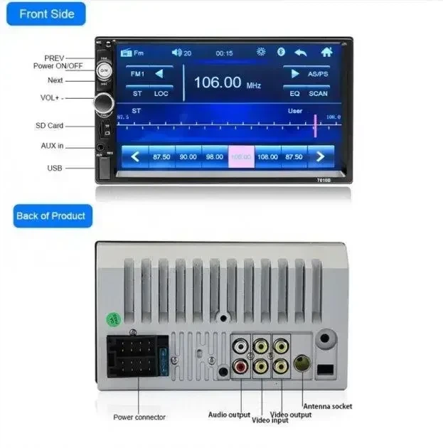 Автомагнитола 2Din 7010B MP5 Bluetooth сенсорным экраном 7.0" - изображение 4
