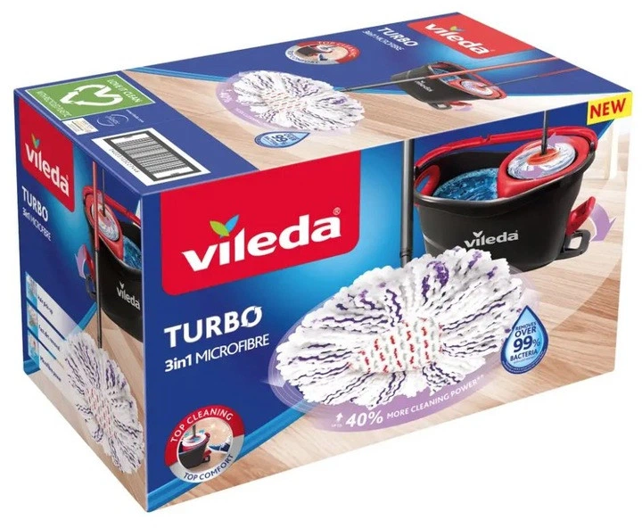 Набір для прибирання Швабра + відро з віджимом Vileda 167751 TURBO 3in1 Microfibre - Фото 8 Набір для прибирання Швабра + відро з віджимом Vileda 167751 TURBO 3in1 Microfibre - изображение 8