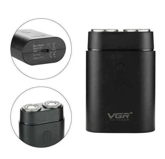Роторная аккумуляторная бритва для стрижки бороды и усов с USB VGR V-341 Pro Черный + Щетка для чистки - изображение 2